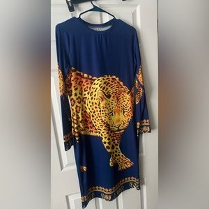 Blue and gold cheetah dress